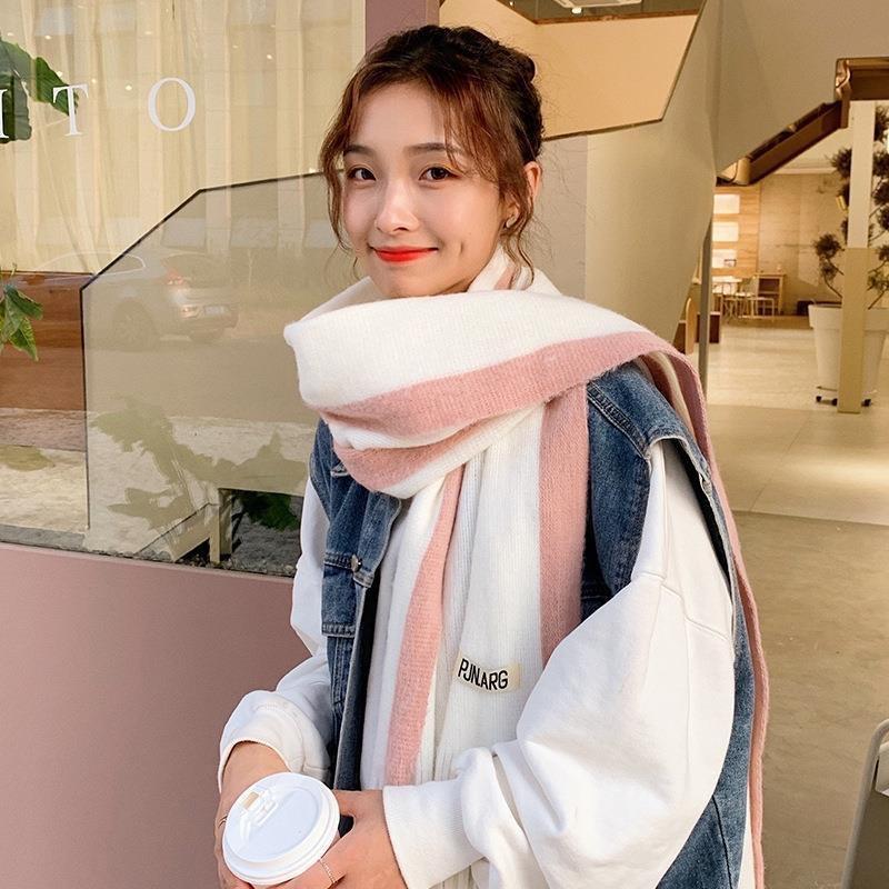 Autumn and Winter Scarf Female Korean Version Versatile Cute Student Couple Ins Girl Japanese Thick Wool Knitted Scarf Tide