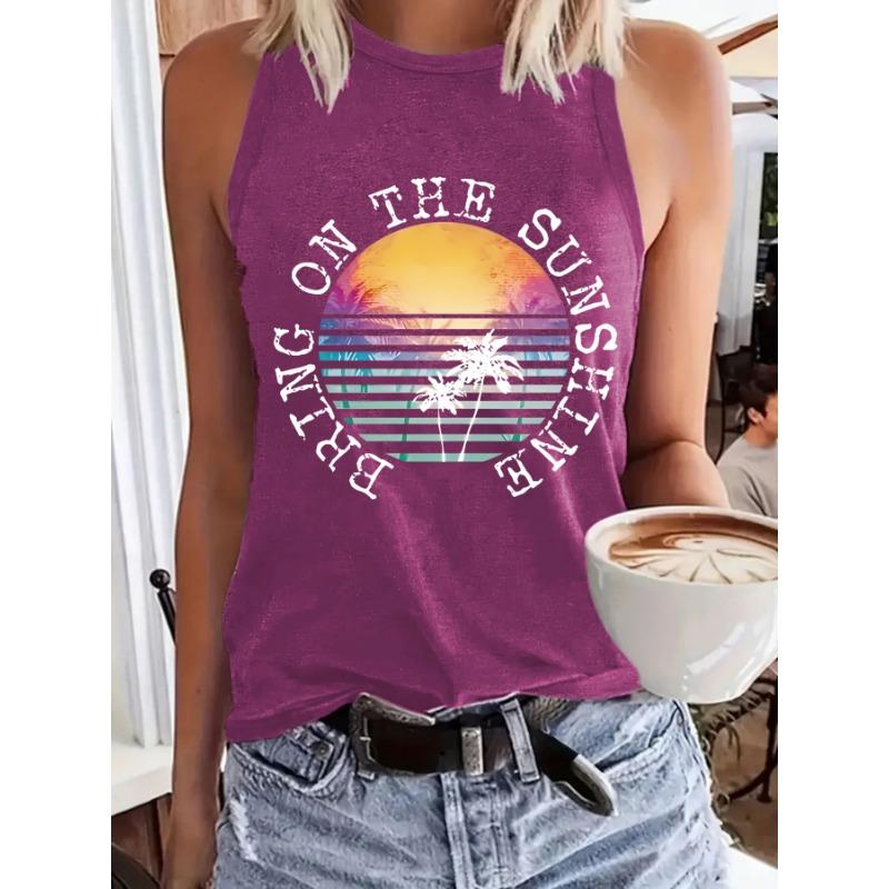 Printed Spring and Summer Sleeveless Top T-shirt with A Round Neck Pullover Vest