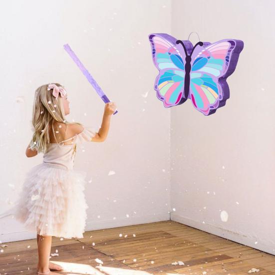 Butterfly Pinata Kids Pull String Pinata with Stick Blindfold Confetti for Girls Interactive Birthday Party Supplies for Photo Prop Candy Holder