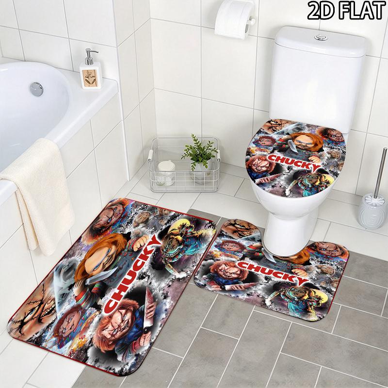 Chucky 3Pcs Flannel Toilet Mat Set Bathroom Rug Bath Carpet Non Slip Home Decor Toilet 3 Pcs Bathroom Textile Set