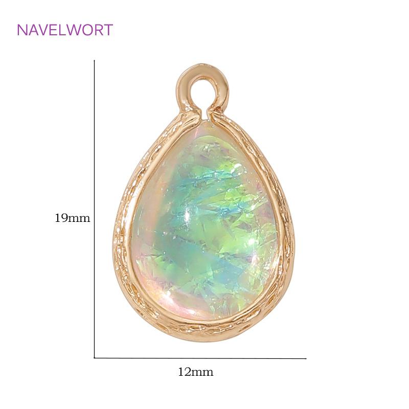12mm*19mm 18K Gold Plated Teardrop Charms Pendants For Jewelry,Brass With Resin Teardrop Shape Charms,DIY  Earring Pendant 2 pieces