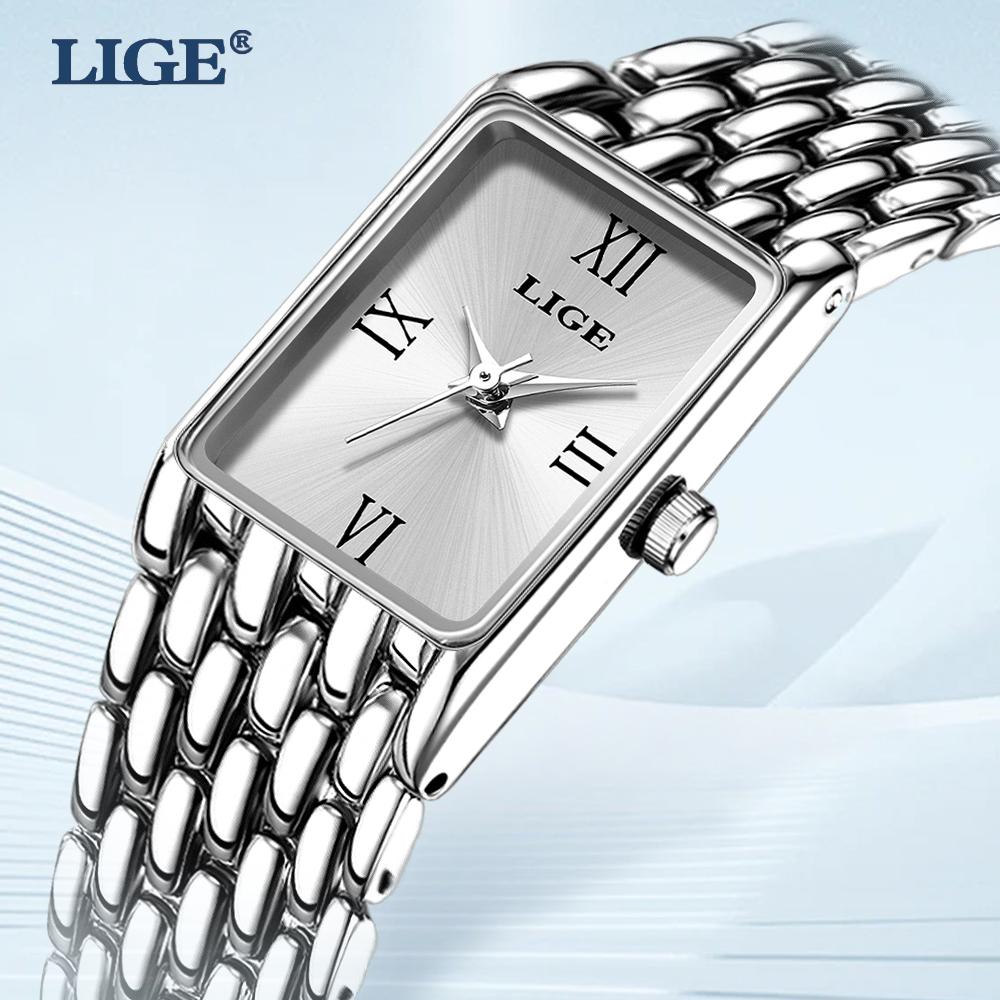 

Женские часы LIGE, простые, изысканные, элегантные, новый дизайн, водонепроницаемые женские часы из нержавеющей стали серебряный