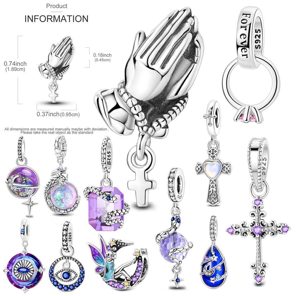 Retro Style Copper Prayer Hand&Elf&Cross&Snake&Eye&Purple Dragon Ball Dangle Charm Fit Diy Bracelet Trendy Jewelry