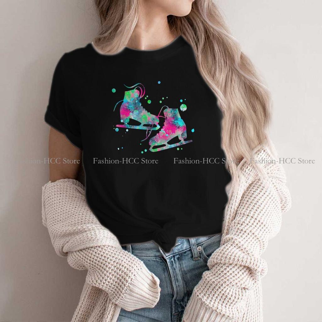 Eiskunstlauf T-Shirt für Damen Eiskunstschuhe Aquarellmalerei Basic Freizeit Sweatshirts Unisex T-Shirt Hohe Qualität Trendy