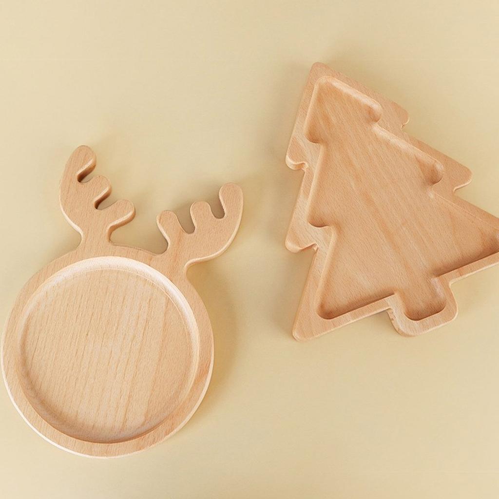 Wood Candy Dish Platter Dessert Tray Christmas Tree/Reindeer Antlers/Santa Hat Shape Serving Plate for Holiday Dining