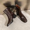 Customized Women's Boots~ High Heel Short Boots Women's Boots Thick Heel Brown New Medium Tube Women's Leather Boots Winter Square Head Skinny Boots