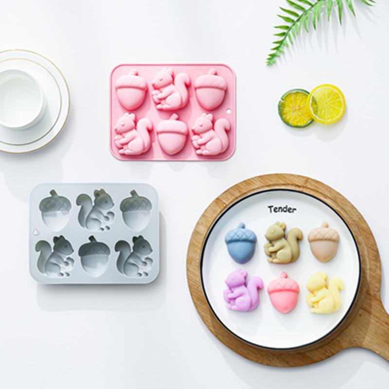 6-Hole Squirrel Oak Cake Silicone Molds Autumn Harvest Festival Ice Grid Chocolate Baking Mould Cake Decorating Tools