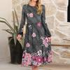 Women's fashionable loose retro printed round-neck dress