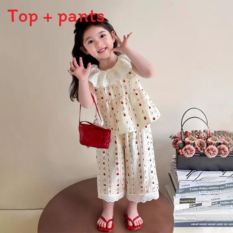 Girl Summer Sleeveless Outfit Set With Lace Trim For Ages 3 To 8