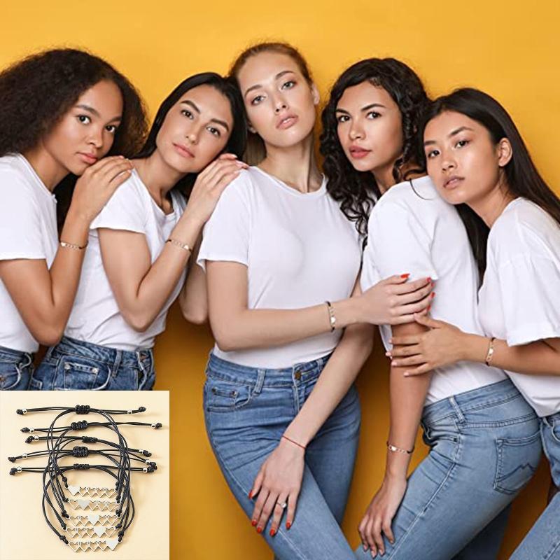 5 Pieces Set Matching Heart-shaped Card Bracelets for Best Friend Couple Family Women Mens Teen Friendship Jewelry