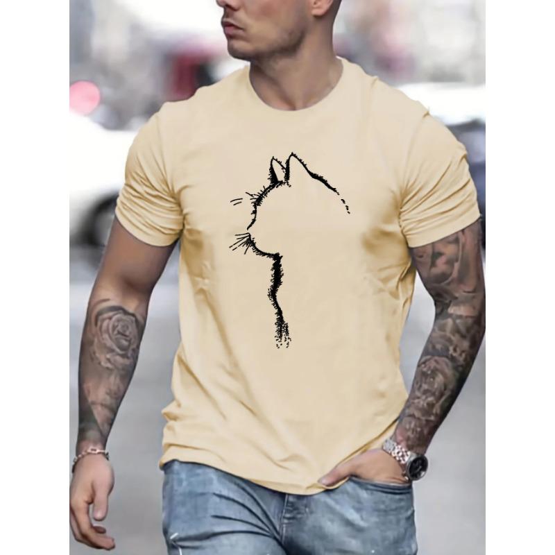 Plus Size T-shirt for Men Summer Loose Oversized Casual Cat Pattern Printed Round Neck Short Sleeved T-shirt Tops Clothing