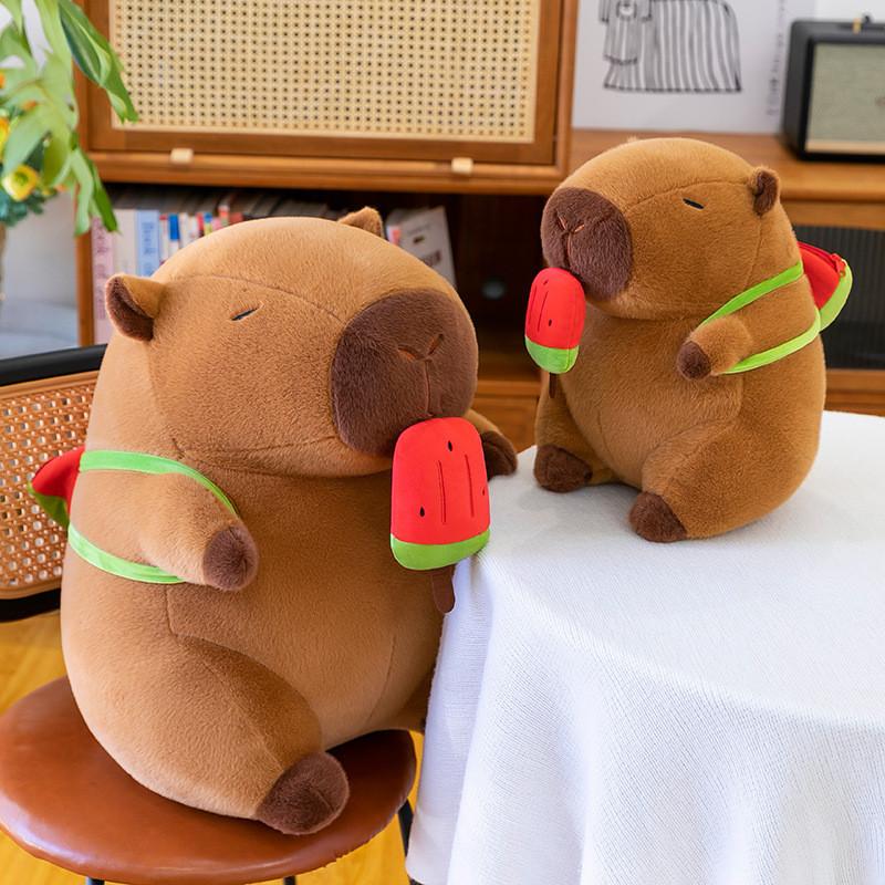 Ice Cream Watermelon Capybara Plush Toy With Transparent Backpack Animal Doll