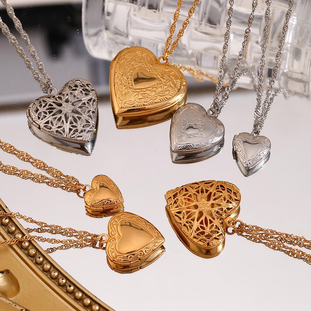 MamacitaSlay Meaningful Hollow Heart Puppy Fingerprint Can Paste Photo Pendant Necklaces for women stainless steel jewelry woman