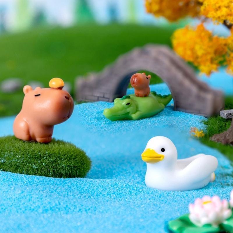 62KD 10Piece Capybaras Duck Companions Miniatures for Enchanting Desktop Ornaments