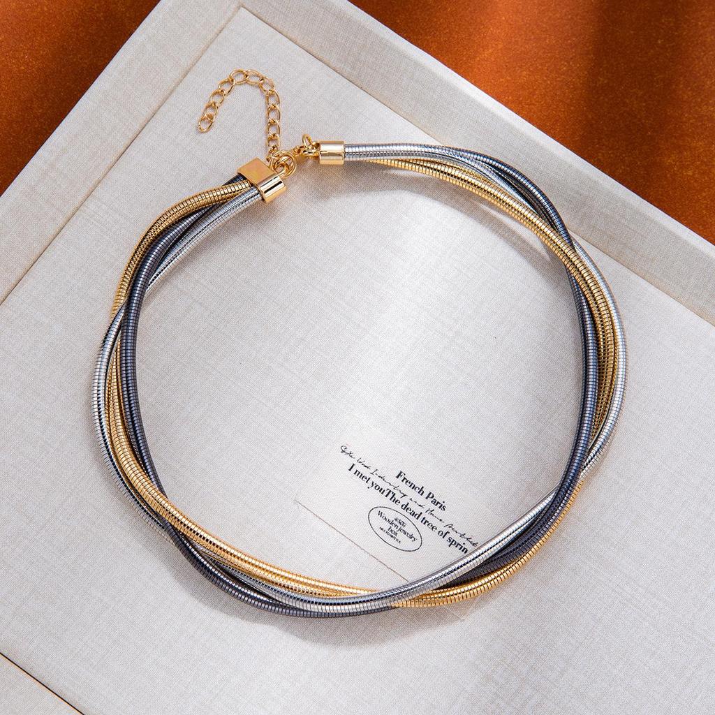 European & American High-End Gold Wire Multi-Layer Bracelet Necklace.