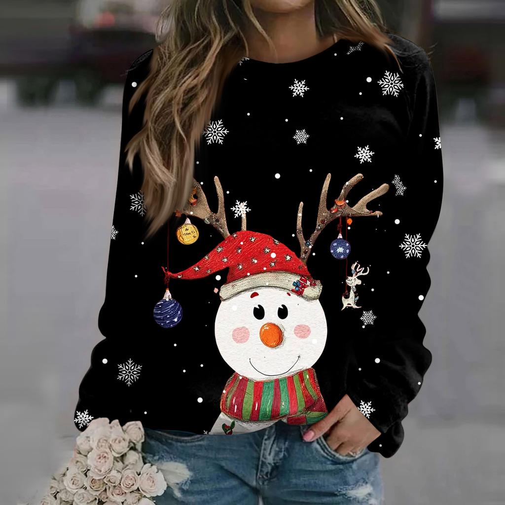 Women's Fashion Casual Long Sleeve Christmas Printed Neck Sweatshirt Top