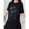 DIMANAF 2026 Plus Size New Dress Summer Women Lady Shirt Dress Floral Loose Beach Casual Long Dresses O-Neck Black