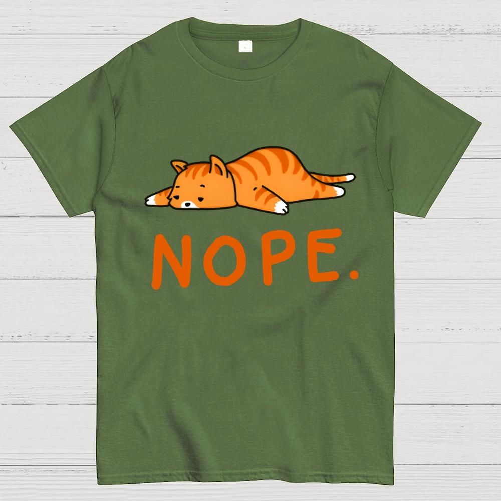 Nope Lazy Cat Cotton Summer Casual Cool Loose T-Shirt