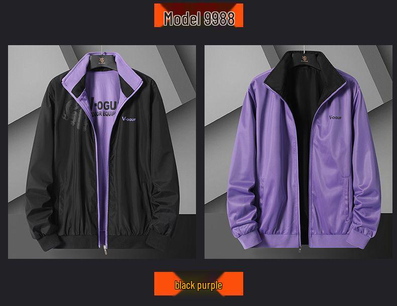 Herren Wende Windbreaker Jacke mit Stehkragen – Frühling/Herbst, Lockerer Schnitt, Große Größen.