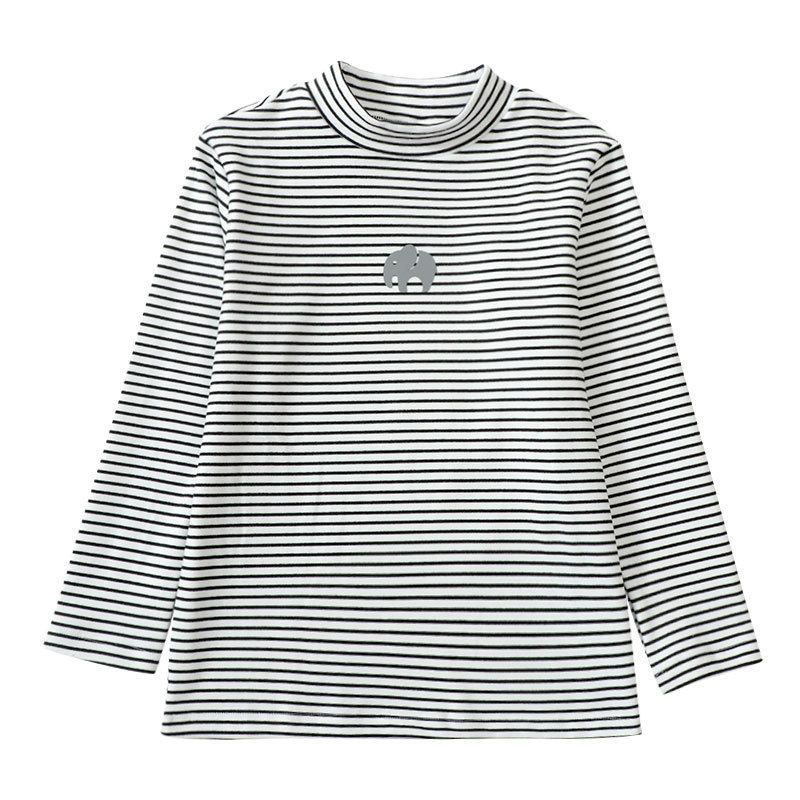 Half-Turtleneck Base Layer Shirt for Autumn and Winter, Casual Long-Sleeve Top for Boys and Girls, Striped Thermal Clothing for Older Children
