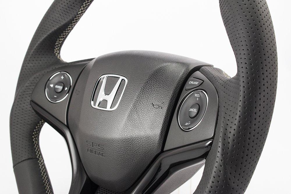 KENSTYLE Original Steering Wheel HA03 for Honda Fit All Black Leather with Silver Stitching Steering Wheel HA03 A-Type (GK3/GK4/GK5/GK6/GP5/GP6) - -