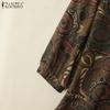 ZANZEA Women Casual Round Neck 3/4 Sleeve Cotton Retro Print Blouse