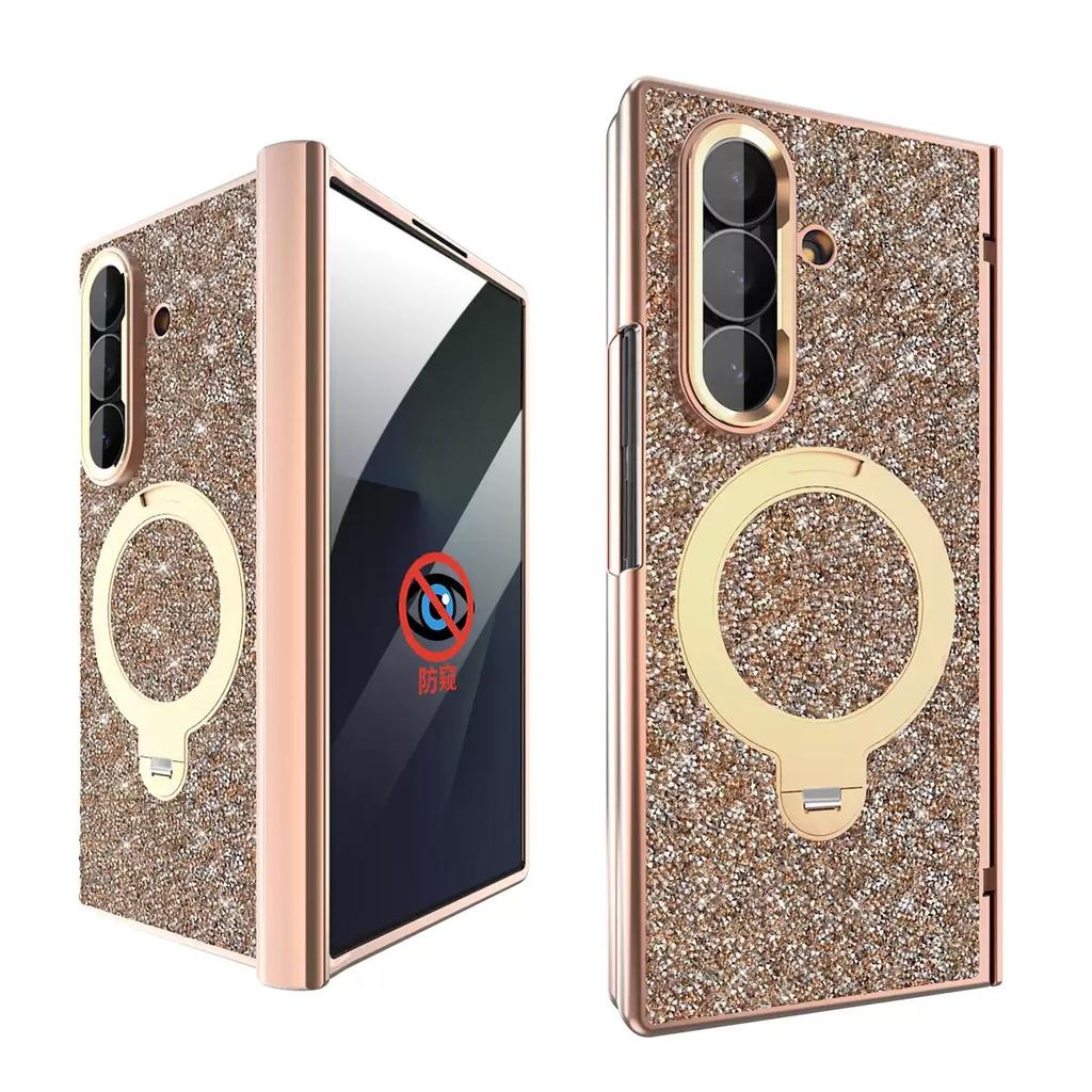 Luxury Diamond Crystal Magnetic Phone Case with Anti-privacy for Samsung Galaxy Z Fold 7 ZFold 6 PC Phone Case