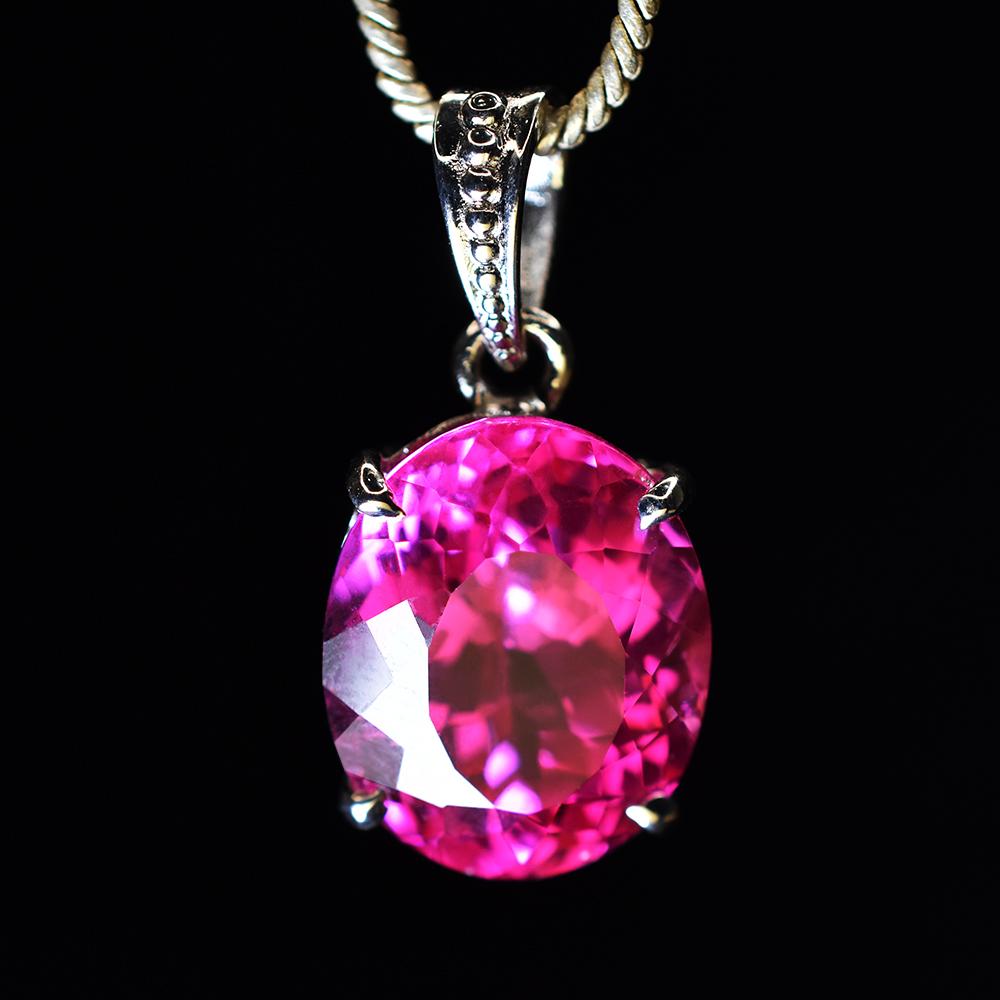 925 Sterling Silver Pendant Natural 32 Ct Pink Sapphire Oval Gemstone