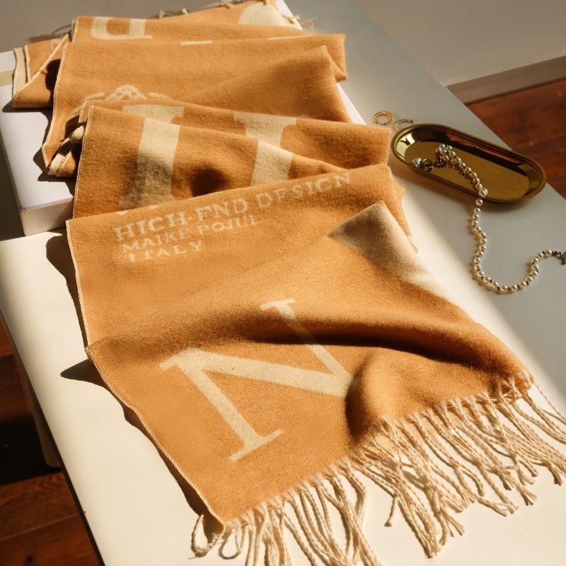 

Winter imitation cashmere scarf women s autumn and winter classic thickened fringed shawl dual-purpose warm scarf 180x65cm хаки