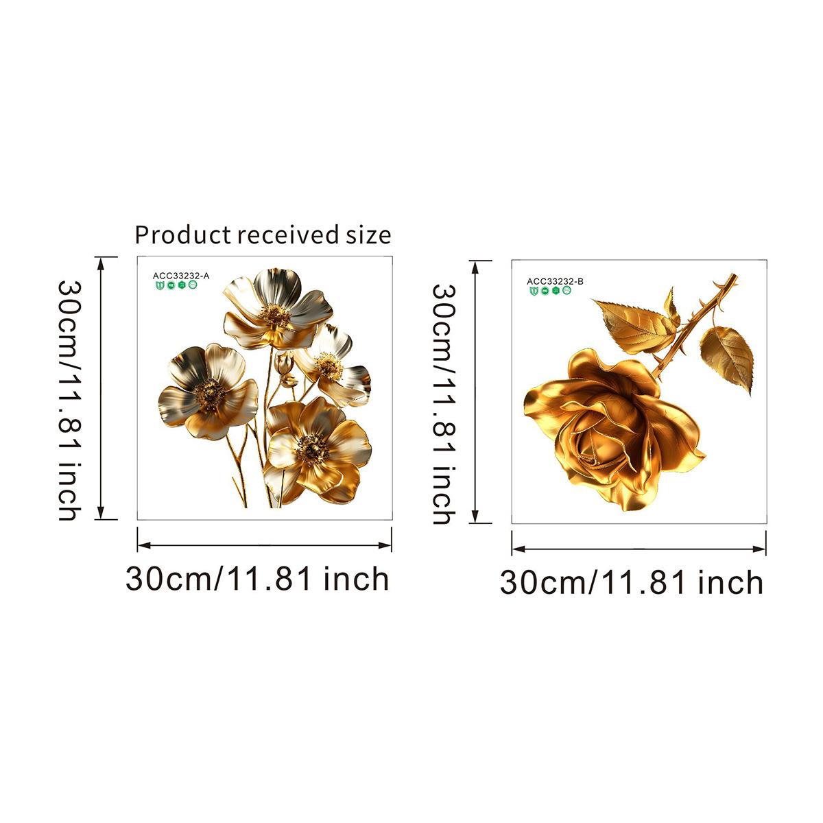 

Creative Golden Floral Toilet Decal for Bathroom Washroom Background Decoration Self-Adhesive Removable Peel and Stick 30x30cm 2pcs