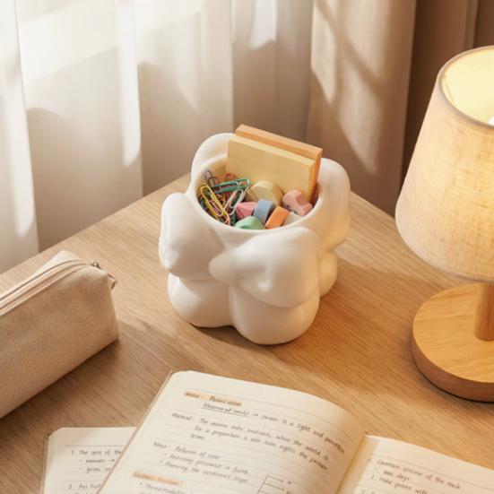 3D Printed Bow Pen Holder for Desk Multifunctional Makeup Brush Storage Container Cute Vanity Organizer for Office Supplies