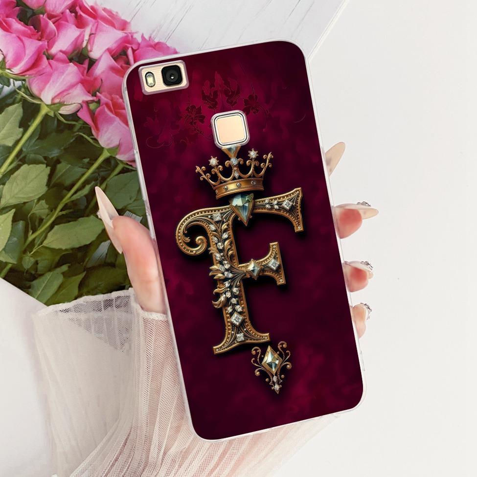 Clear For Huawei P9Lite VNS-L21 VNS-L22 Cover For Huawei P9 Lite Case Luxury Crown A-Z Letters 2D Flat Pattern Soft Phone Case