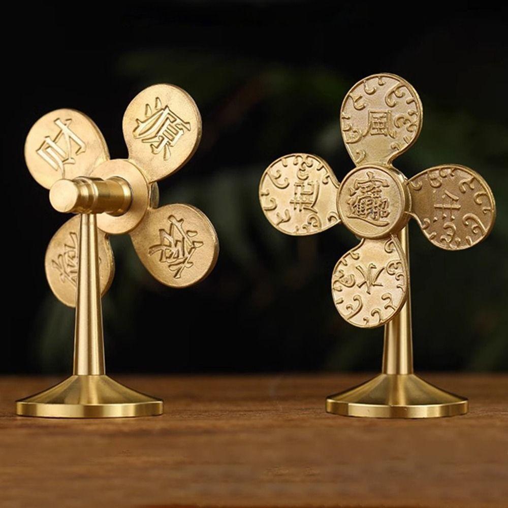 Creative Chinese Style Good Luck Ornaments Gold Alloy Windmill Ornaments The Fung-shui Fengshui Fan Statues Gift