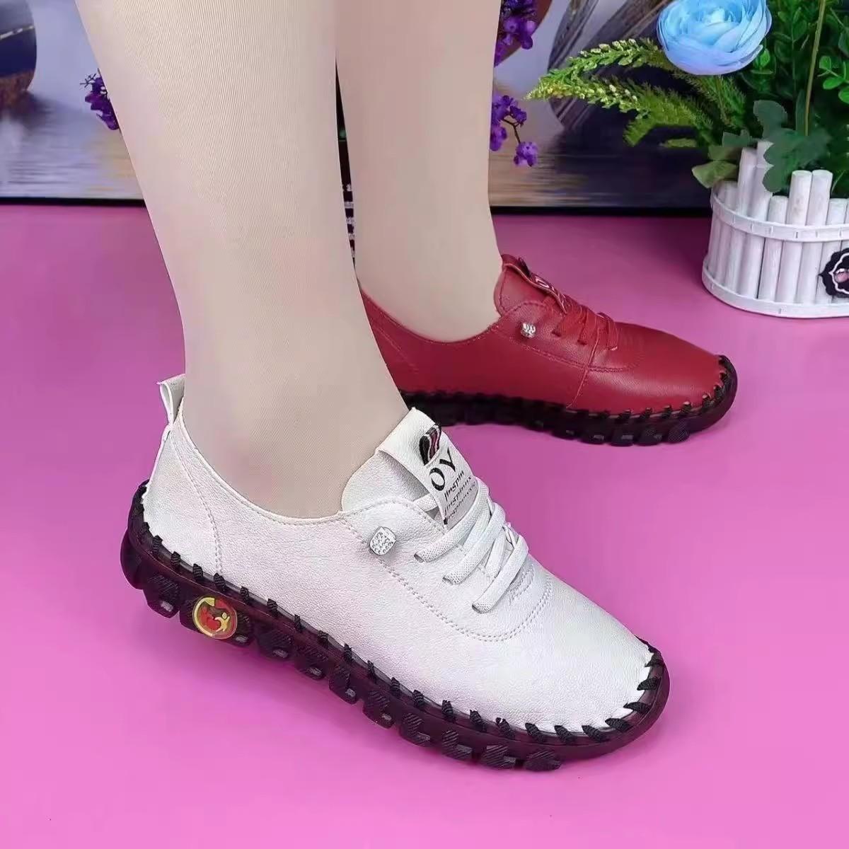 

Низкие женские туфли из мягкой кожи, весна-осень 2025 г., плоская подошва, мягкая подошва, нескользящая, удобная, большого размера, универсальная, рабочая обувь 35 белый