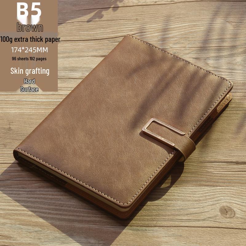 Men's Business Notebook with Printed Pages, Leather Cover, Magnetic Buckle, and Pen Holder. Perfect for Meeting Minutes and Office Use.