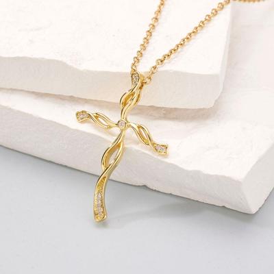 Elegantní zlatý náhrdelník s přívěskem křížku - Nevyblednoucí vánoční dárek klíční kost řetízek