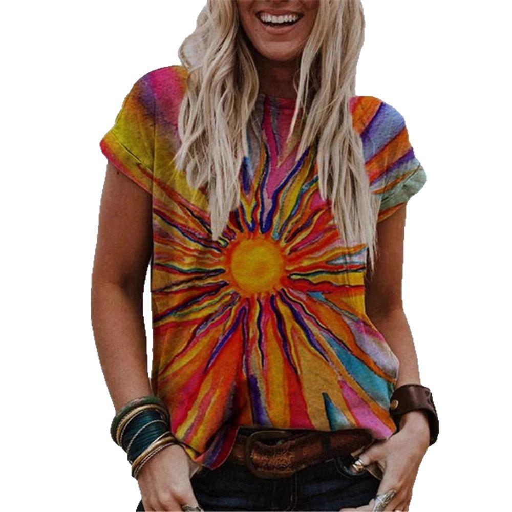 

Женская футболка с круглым вырезом, с абстрактным принтом в стиле арт, 3D-печать, уличная, с коротким рукавом, многоцветная, свободная L