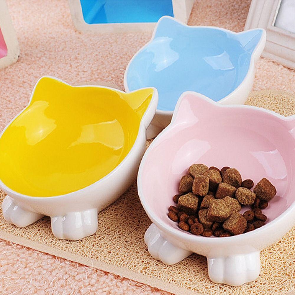 Slanted Mouth Dog Food Feeding Basin Cute Pet Drinking Feeder Cat Ceramic Bowl  Neck Protection