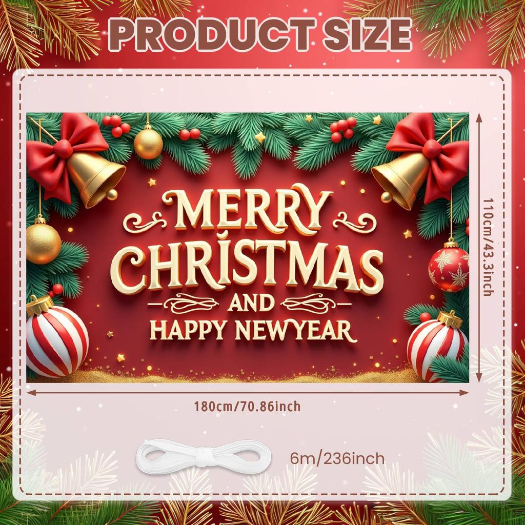 New Year Event Banner Red Bow Holiday Banner Christmas Decoration Banner Christmas Tree For New Year Celebration Holiday Event