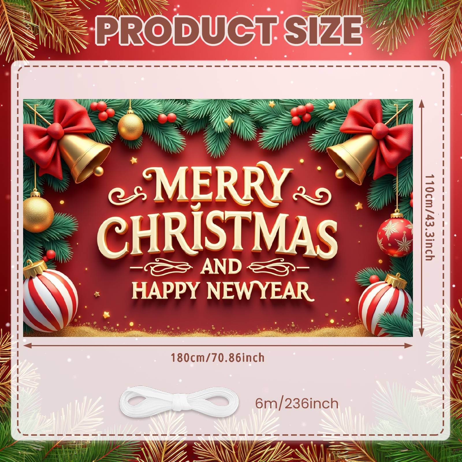 

New Year Event Banner Red Bow Holiday Banner Christmas Decoration Banner Christmas Tree For New Year Celebration Holiday Event