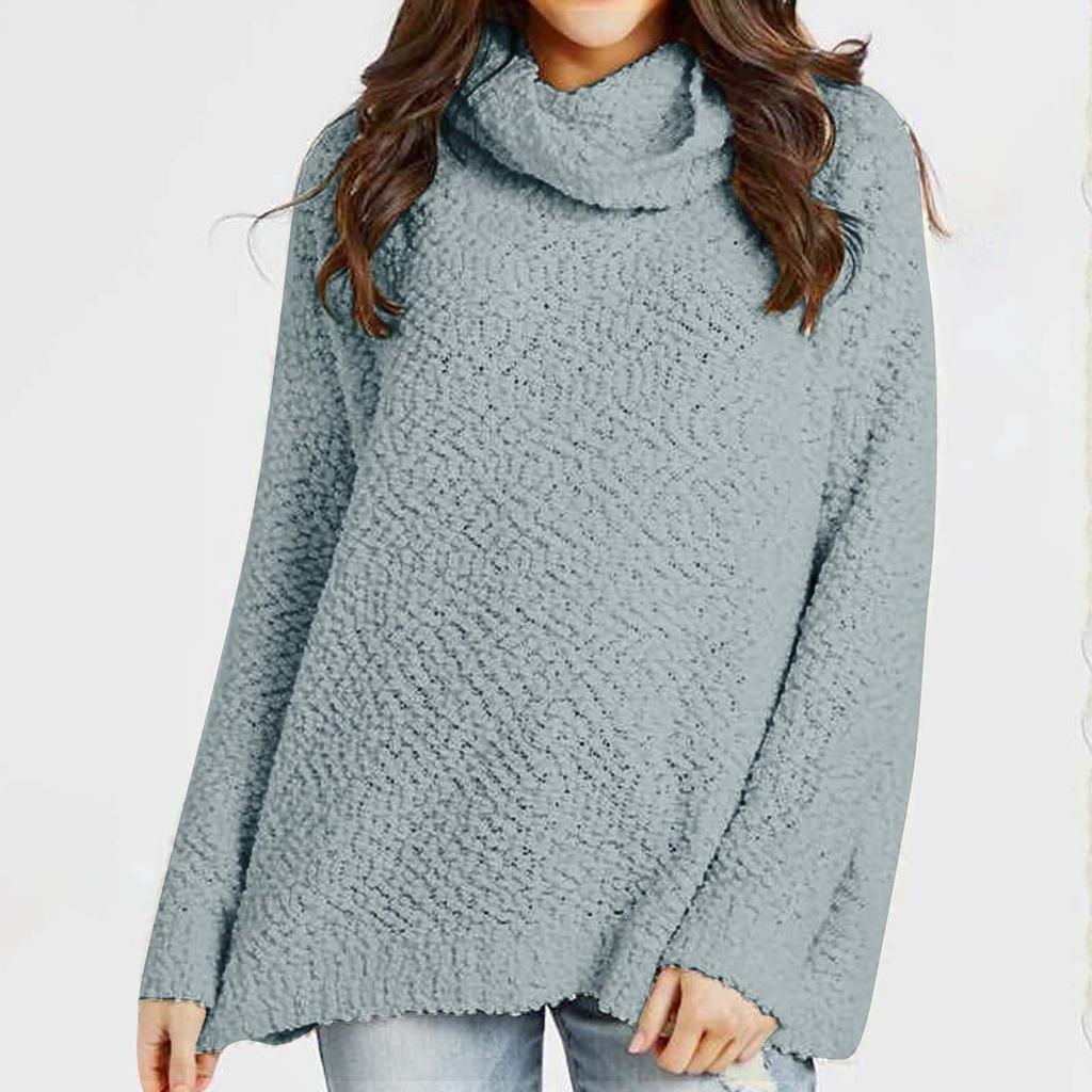 Women's Winter Solid Color Fashion Long Sleeve Scarf Collar Casual Warm Top