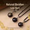 Natural Rainbow Obsidian Gold Round Pendant Necklace for Women