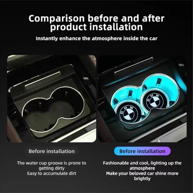 2Pcs Luminous Car Coaster Water Cup Holder Non Slip Pad Mat for Bmw X1 X2 X3 X4 X5 X6 X7 M2 M3 M5 E39 E46 E60 F10 F15 F20 F25 M