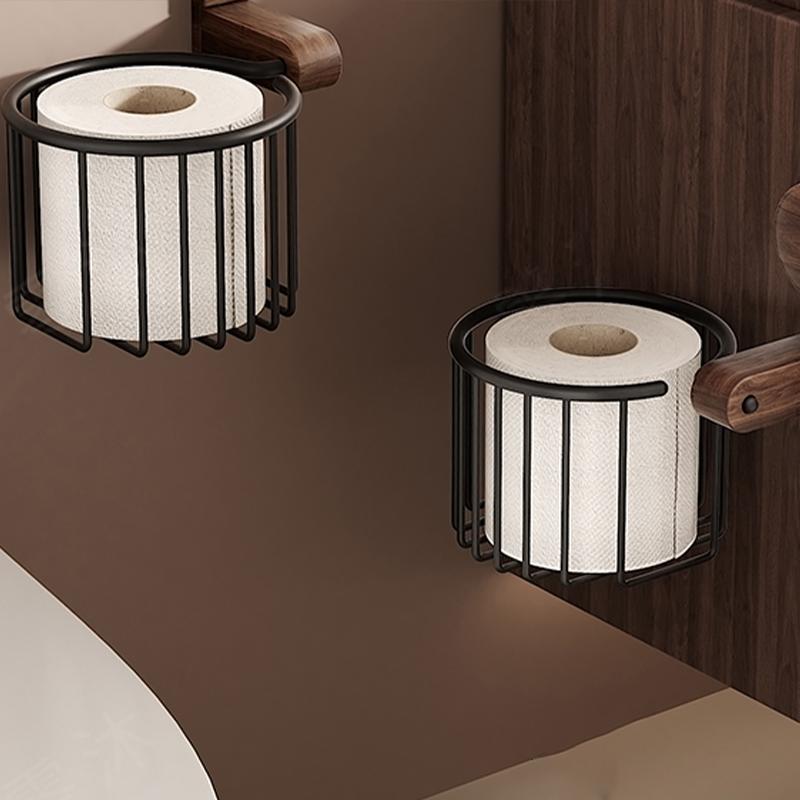 Retro Suction Cup Walnut Toilet And Bathroom Storage Rack No Punching Toilet Tissue Basket Bathroom Waterproof Storage Rack