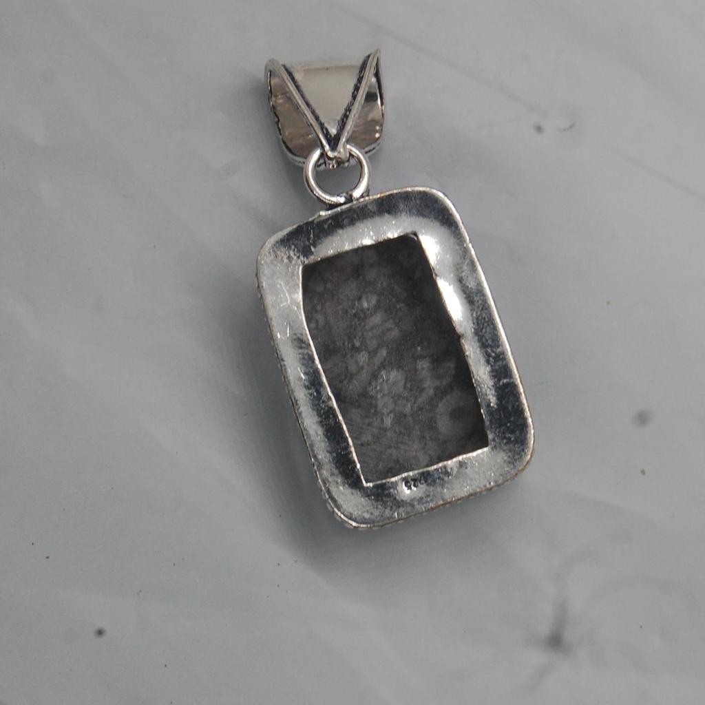 Cushion Cab Crinoid Marble Fossil 925 Sterling Silver Pendant Jewelry, Boho Style Designer Pendant