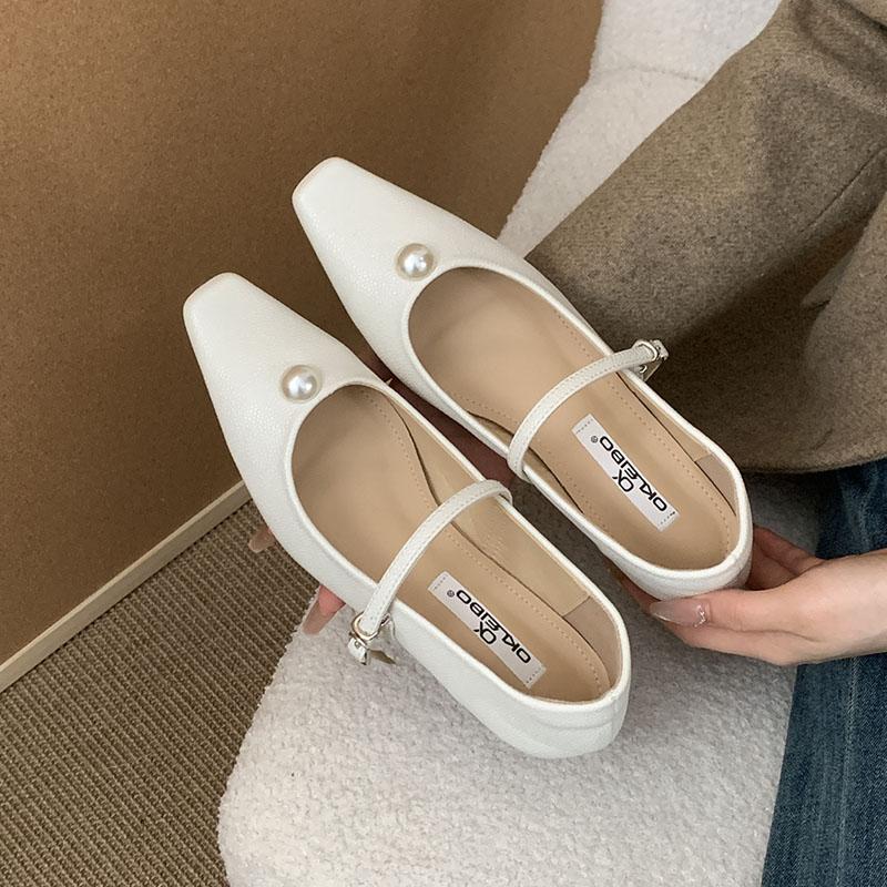 

Мода 2025 Новая мода Женские туфли-лодочки на низком каблуке Женская обувь с ремешком и пряжкой Обувь с острым носком Женские туфли на каблуке 35 бежевый