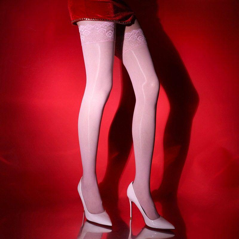 Lace Edge Shiny Over-the-Knee Horse Oil Socks - Sexy Peacock Black Thigh-Highs
