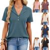 Spring Summer Women Waffle Knit Lapel Button Down Casual Short Sleeve Top