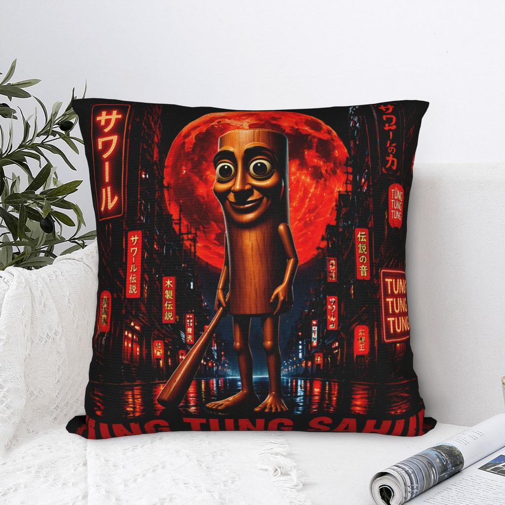 Tung Tung Sahur Japanese Style Pillow Cover Soft Cushion Cover Retro Trendy Pillow Case For Chair Sofa Home Decor