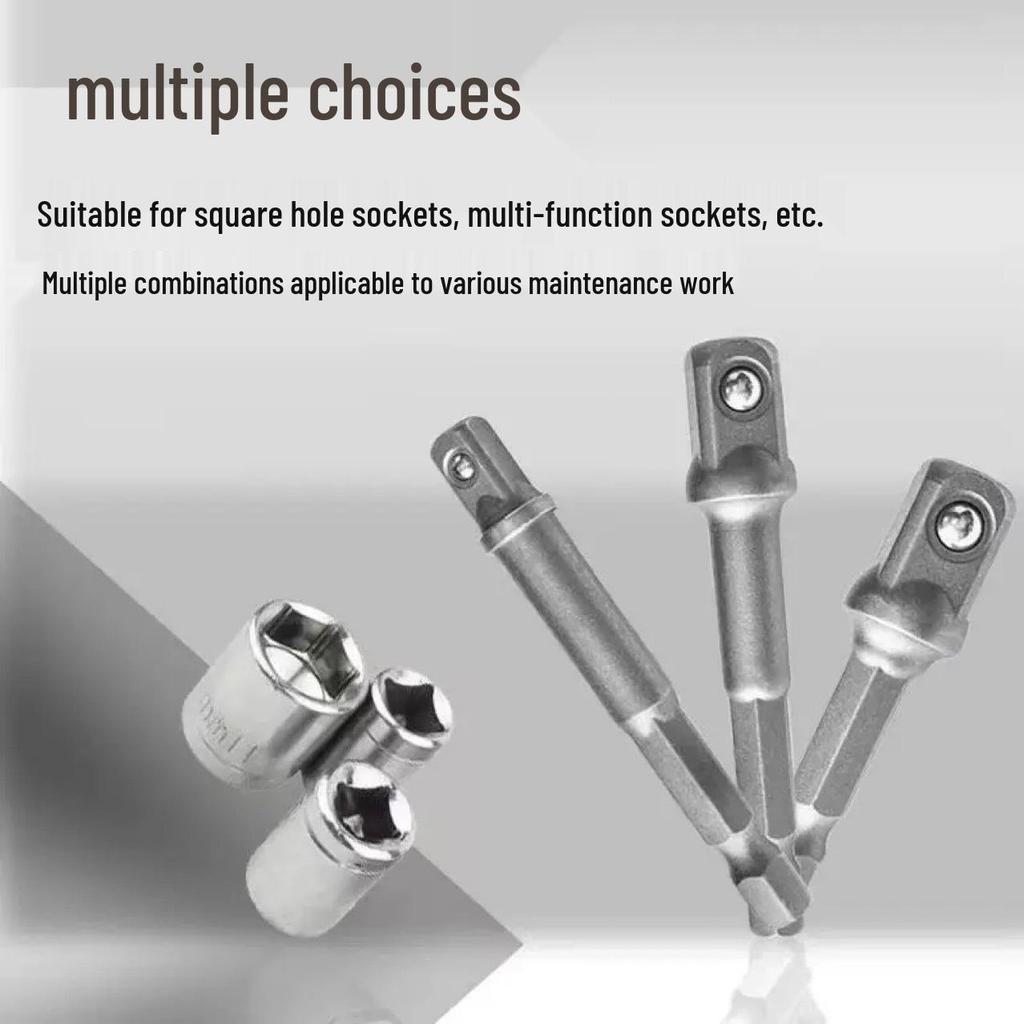 Hex Shank to Square Drive Extension Bar for Hand Drill & Air Impact Wrench Conversion, Sizes 1/4, 3/8, 1/2